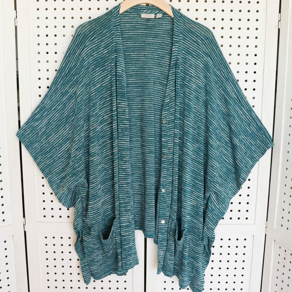 LOGO Lori Goldstein Womens SIZE 2X Green Striated Knit Sweater Shrug
